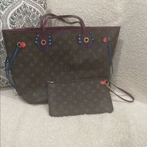 Louis Vuitton Brown and Purple Tote Bag with Monogram Design